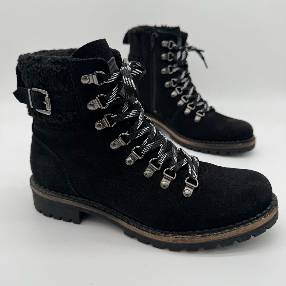 Pajar Black Leather Waterproof Lace Up Zip Ankle Boot Size 10